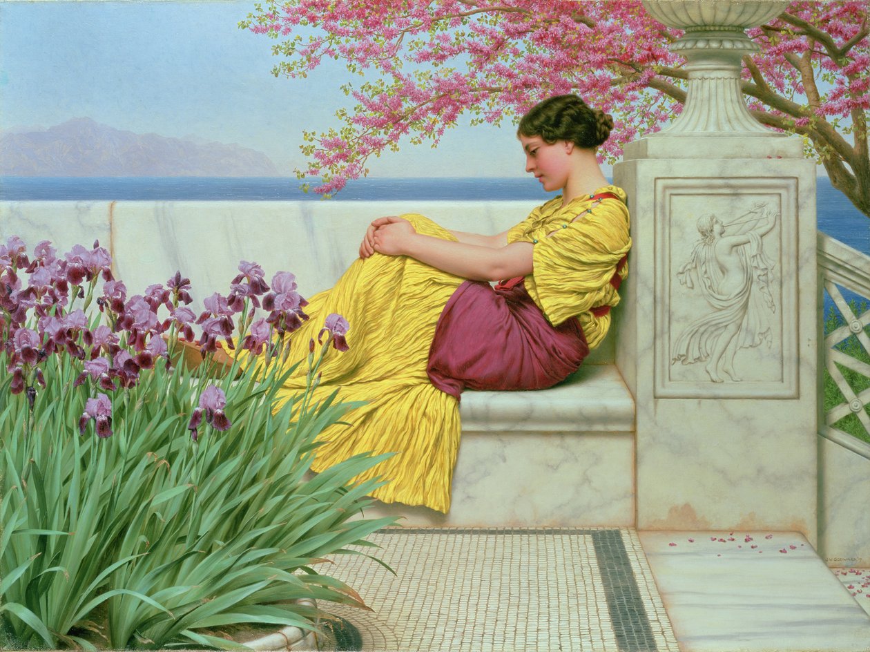 Oksalla riippuvan kukan alla, 1917 tekijältä John William Godward