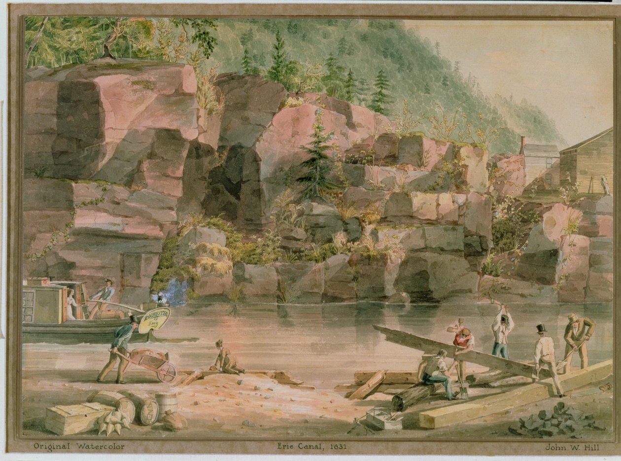 Erie Canal, NY, 1831 (grafiitti, wc ja guassi paperilla) tekijältä John William Hill