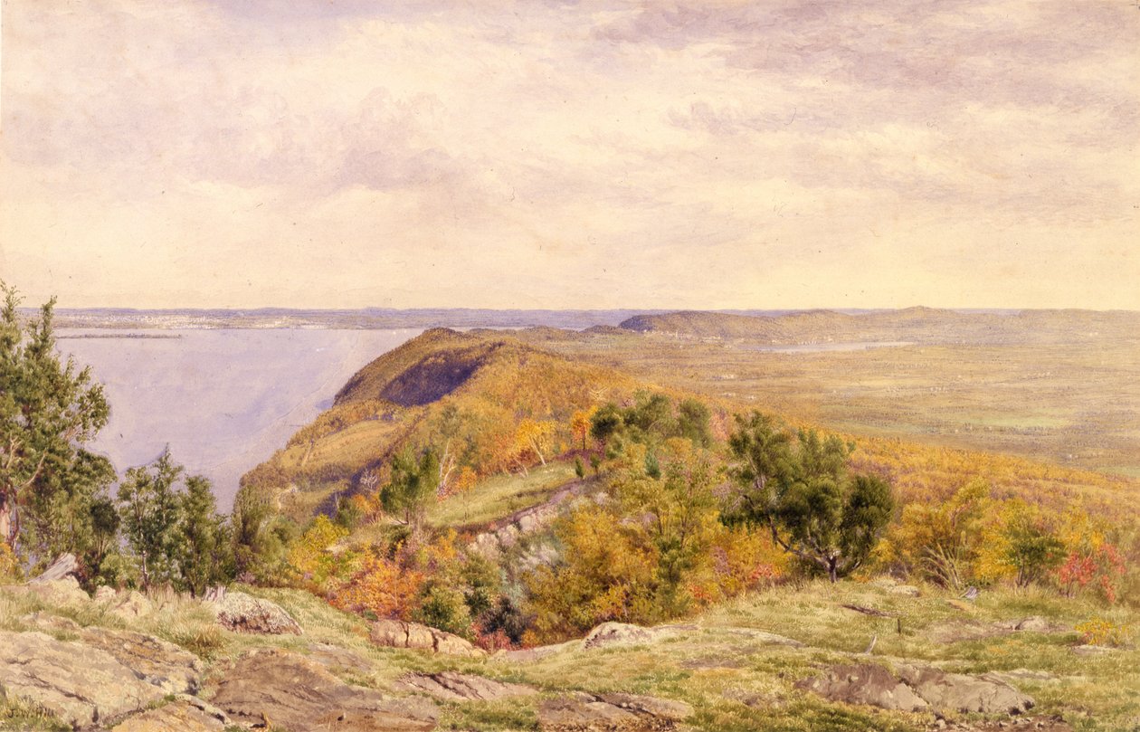 Näkymä High Torista, Haverstraw, New York, 1866 (akvarelli ja grafiitti paperille kiinnitettynä korttiin) tekijältä John William Hill