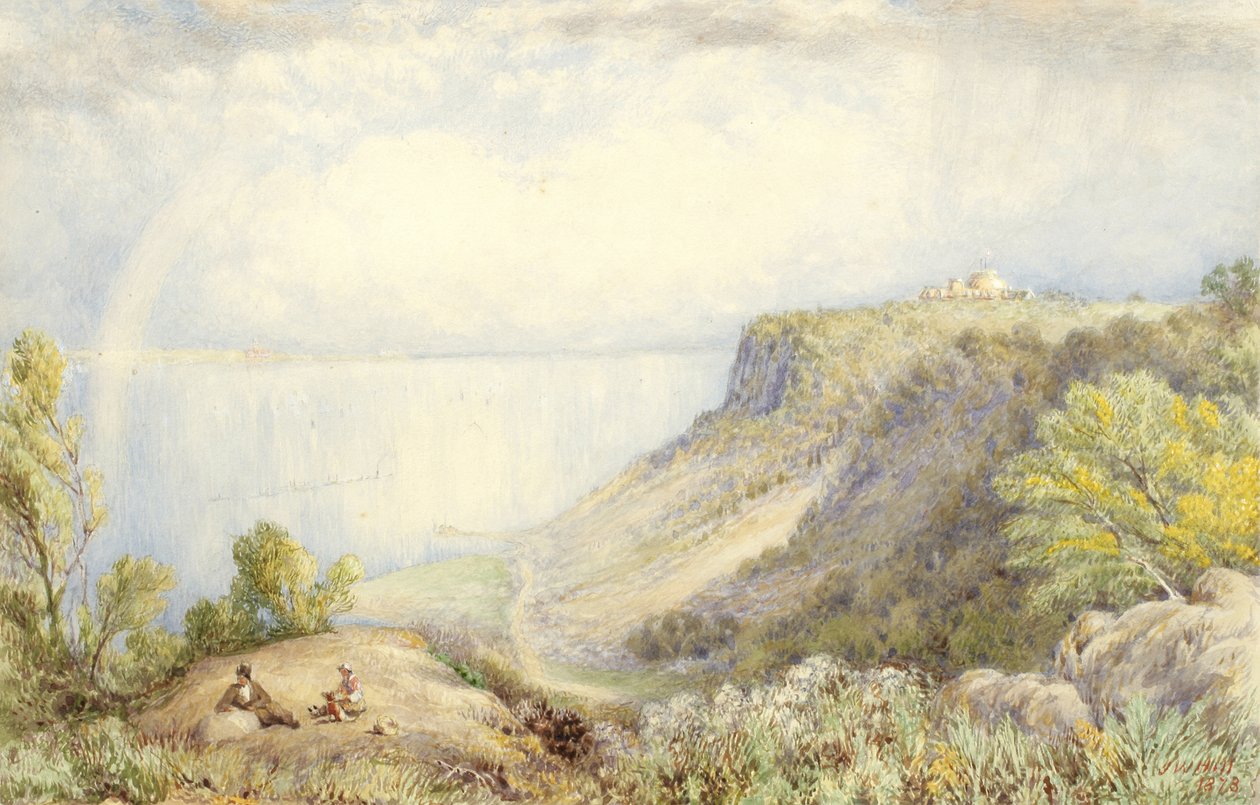 Näkymä Hudson-joelle Palisadesista New Yorkista, sateenkaari, 1873 akvarelleja, grafiittia ja guassia paperille, asetettu kortille tekijältä John William Hill
