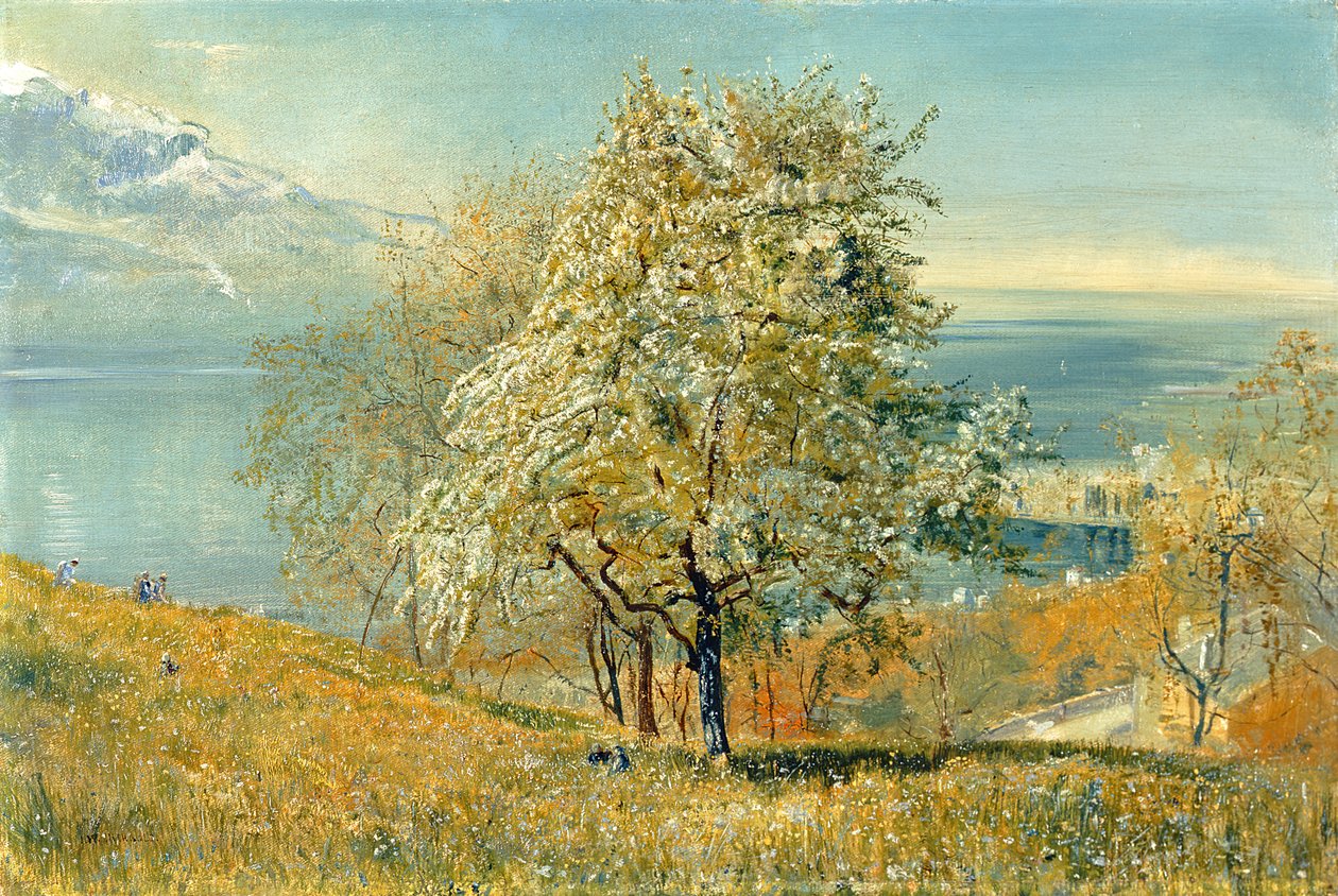 Geneven järvi, n. 1880-1882 (öljy kankaalle) tekijältä John William Inchbold