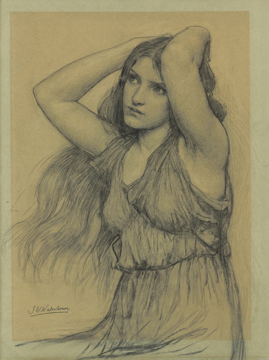 Flora (musta liitu kiillotuspaperilla) tekijältä John William Waterhouse