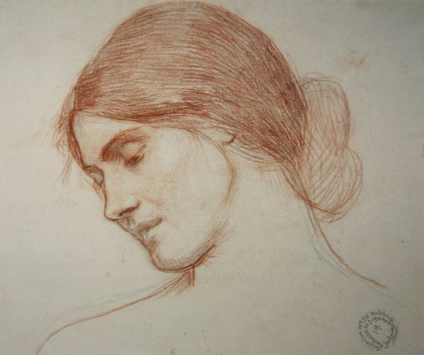 Nuoren tytön pää vasemmalla tekijältä John William Waterhouse