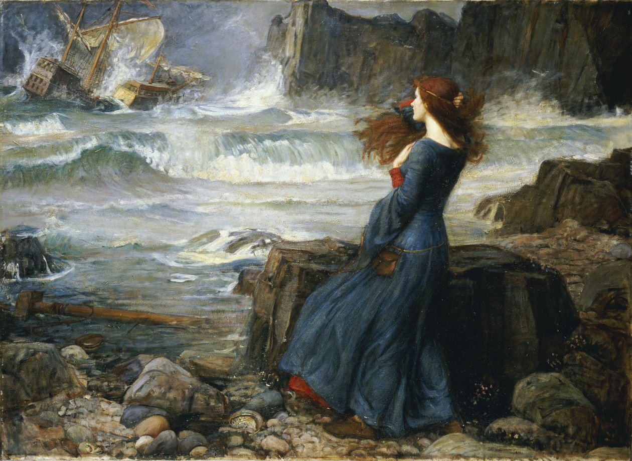 Miranda - Myrsky, 1916 tekijältä John William Waterhouse