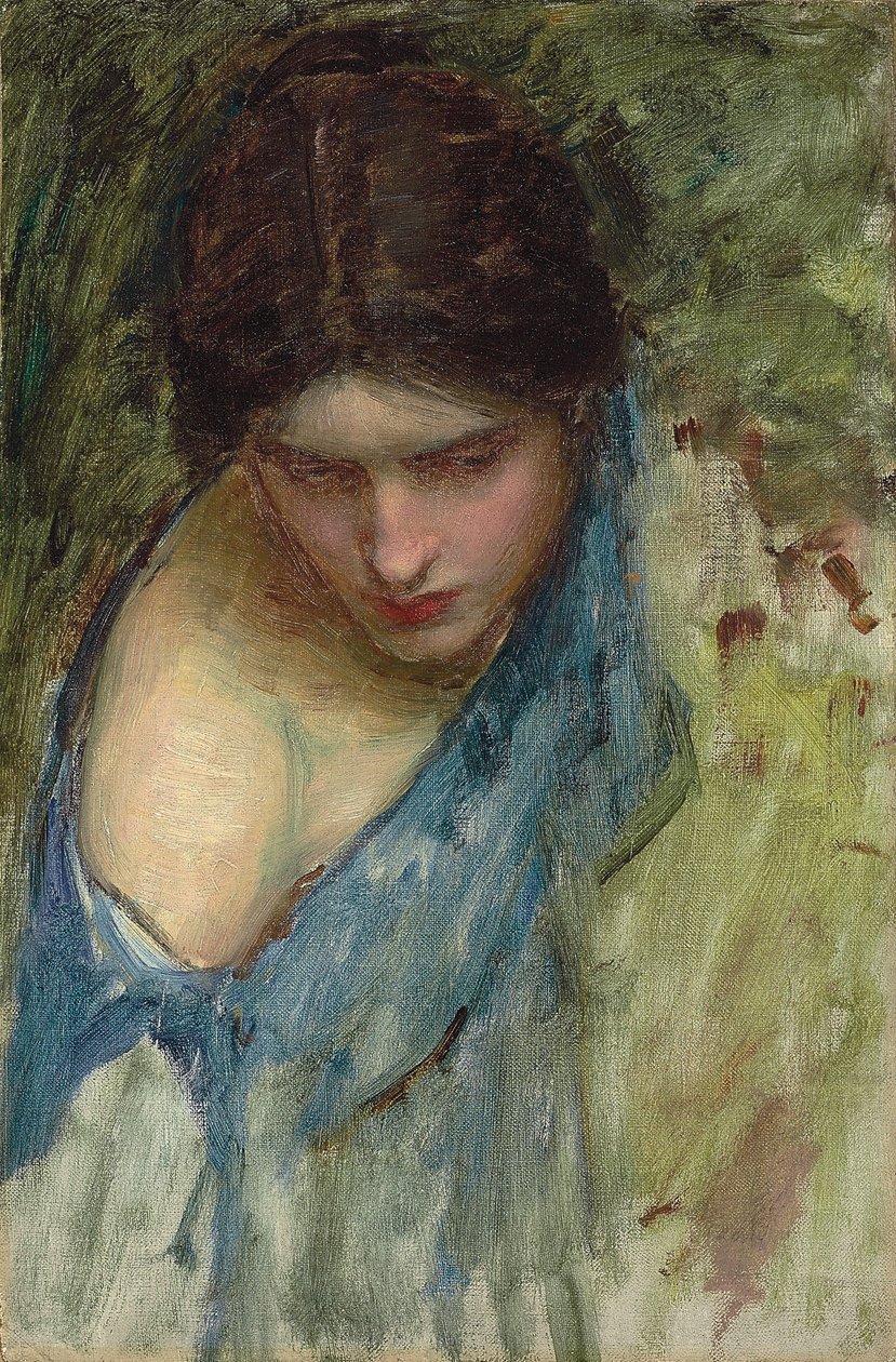 Nymfit löytämässä Orpheuksen päätä: luonnos nymfistä vasemmalla tekijältä John William Waterhouse