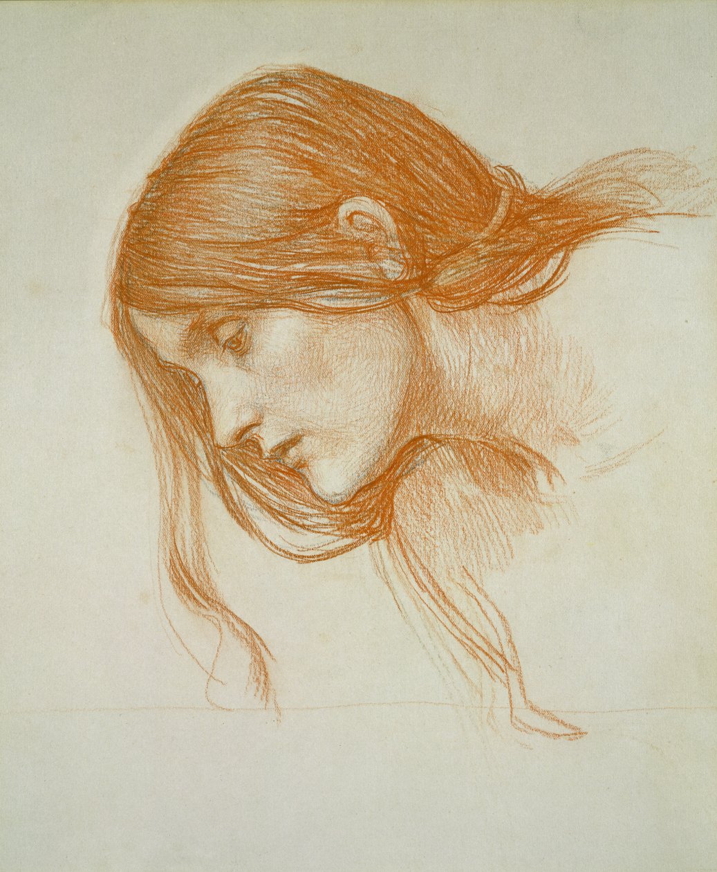 Tutkimus tytön päästä (punainen liitu paperille) tekijältä John William Waterhouse