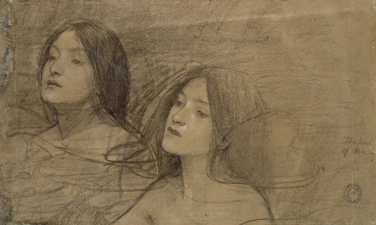 Tutkimus kahdesta nymfistä "Hylas ja nymfit", 1890-luku tekijältä John William Waterhouse