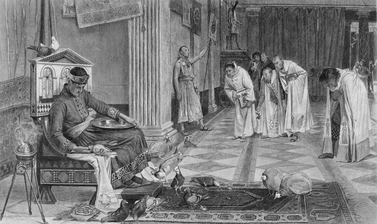 Keisari Honoriusin suosikit, kaivertanut J. Stephenson tekijältä John William Waterhouse