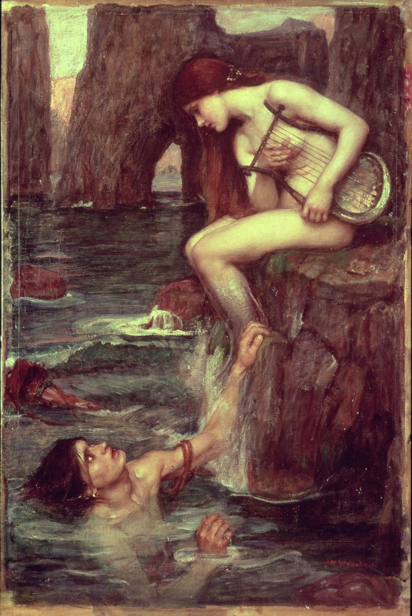 Sireeni, n. 1900 (öljy kankaalle) tekijältä John William Waterhouse