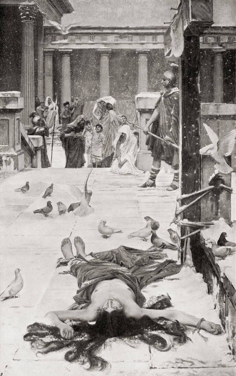Pyhän Eulalian marttyyrikuolema, John William Waterhousen maalauksen mukaan, Hutchinsonin teoksesta History of the Nations, pub. 1915 tekijältä John William Waterhouse