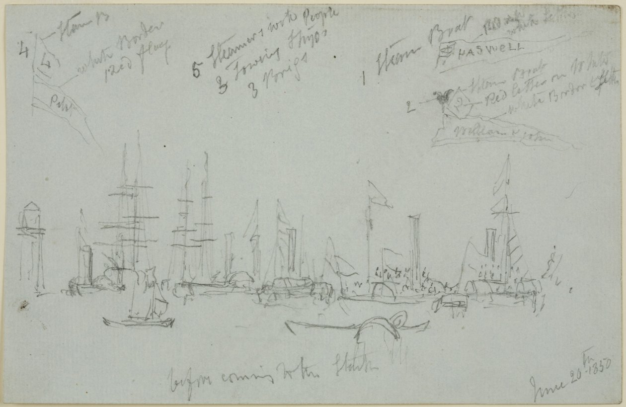 Satamakohtaus (kynä paperille (harmaa)) tekijältä John Wilson Carmichael