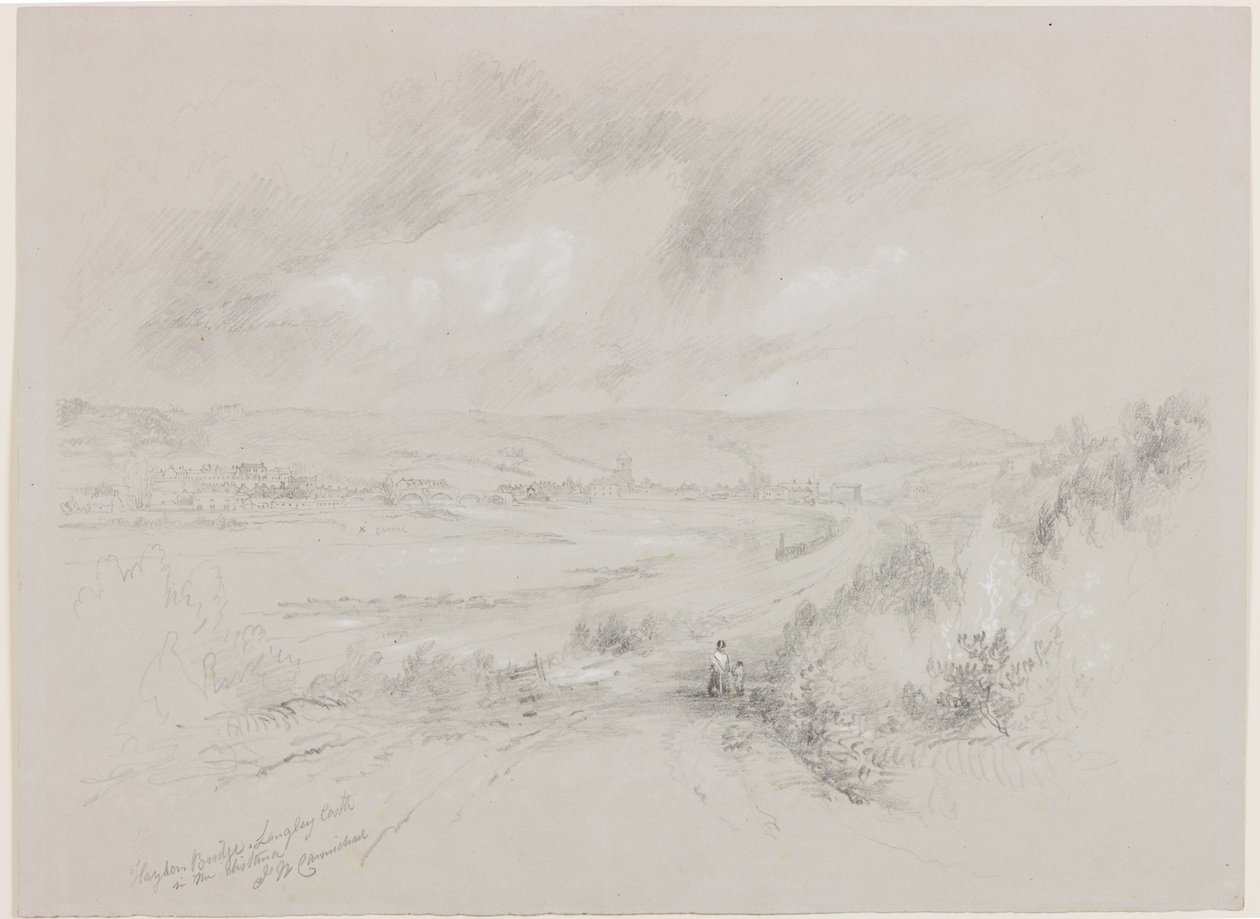 Haydon Bridge, Langley Castle in the Distance (bc ja kynä paperille) tekijältä John Wilson Carmichael