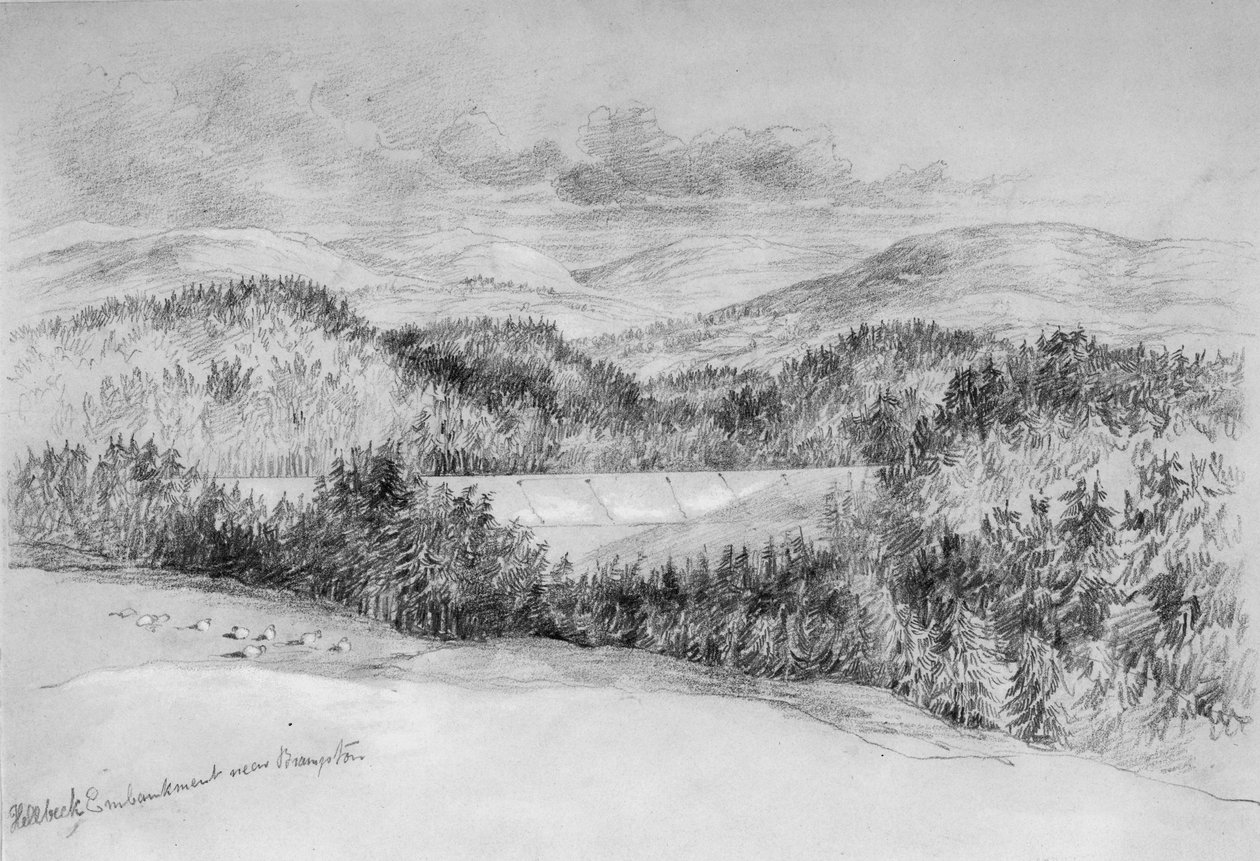 Hillbeck Embankment lähellä Bramptonia (bc ja kynä paperilla) tekijältä John Wilson Carmichael