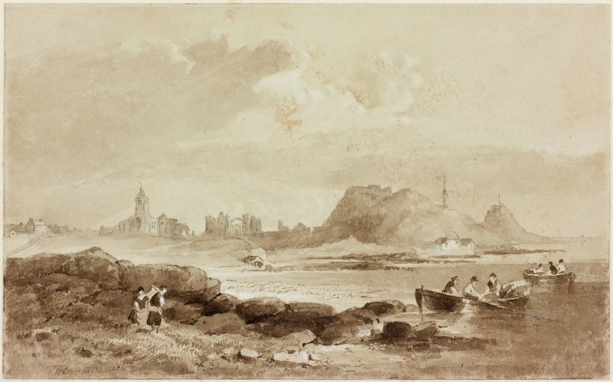 Holy Island (lyijykynä ja akvarelli (seepia) paperille) tekijältä John Wilson Carmichael