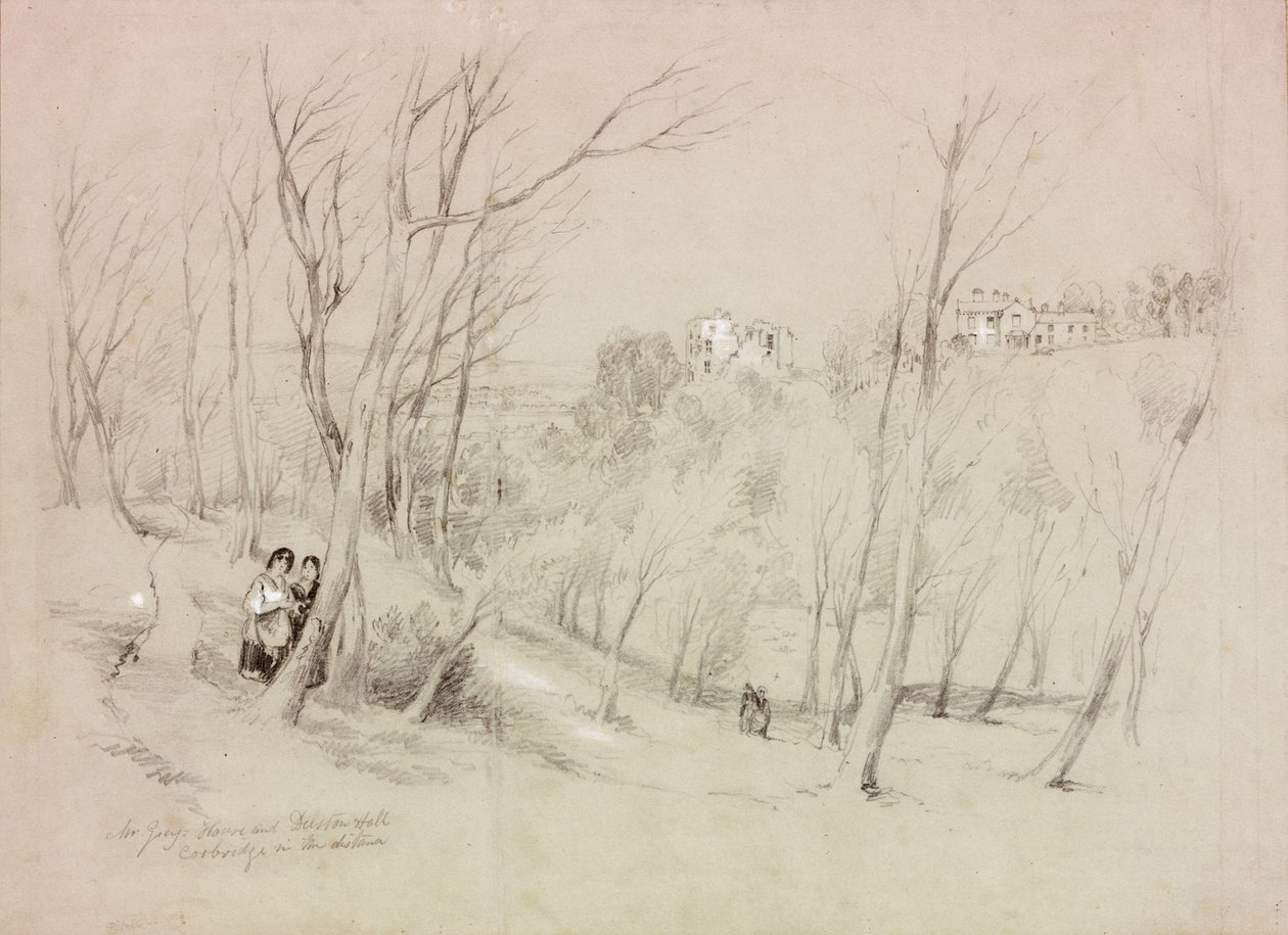 Mr Greyn talo ja Dilston Hall, Corbridge in the Distance (vartaloväri ja kynä paperilla) tekijältä John Wilson Carmichael