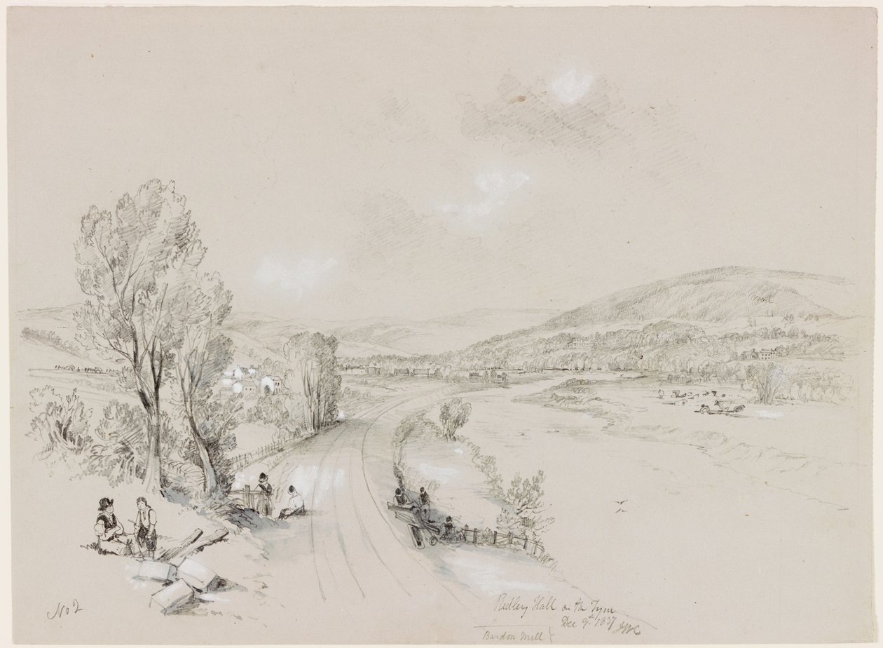 Ridley Hall, Bardon Mill, 1837 (eaa ja kynä paperilla) tekijältä John Wilson Carmichael