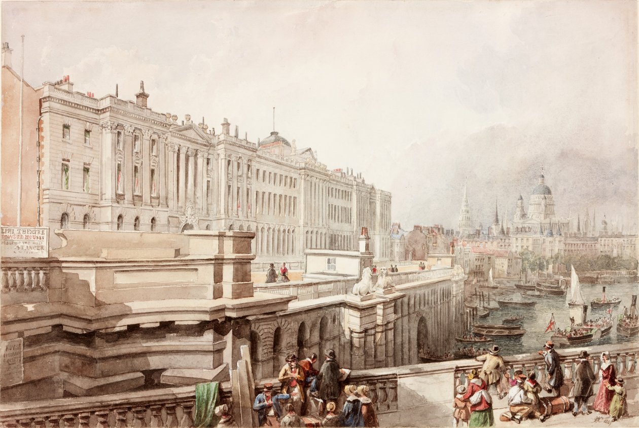 Somerset House ja St Pauls Waterloo Bridgestä (vartalon väri) tekijältä John Wilson Carmichael