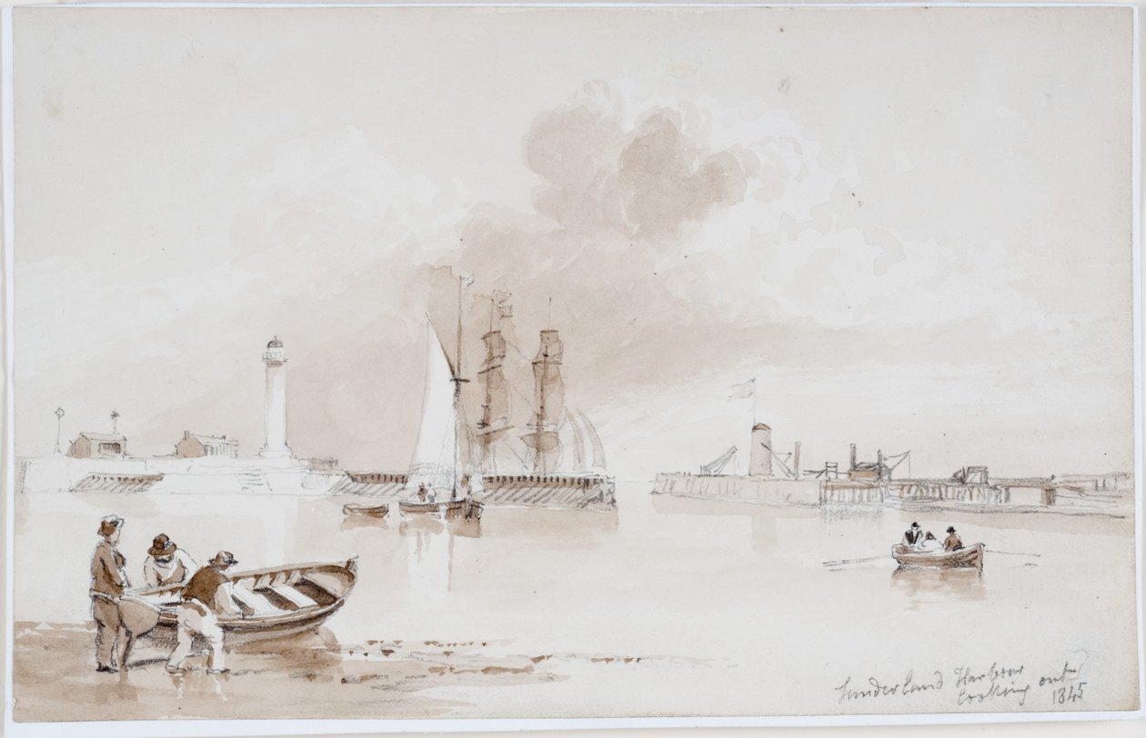 Sunderland Harbour Looking Out (kynä ja akvarelli paperille (paperille)) tekijältä John Wilson Carmichael