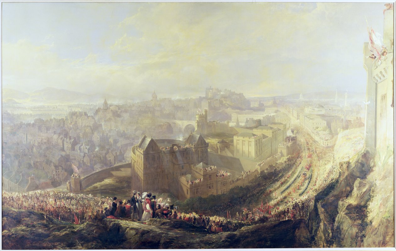 George IV:n saapuminen Edinburghiin Carlton Hilliltä, 1822 tekijältä John Wilson Ewbank