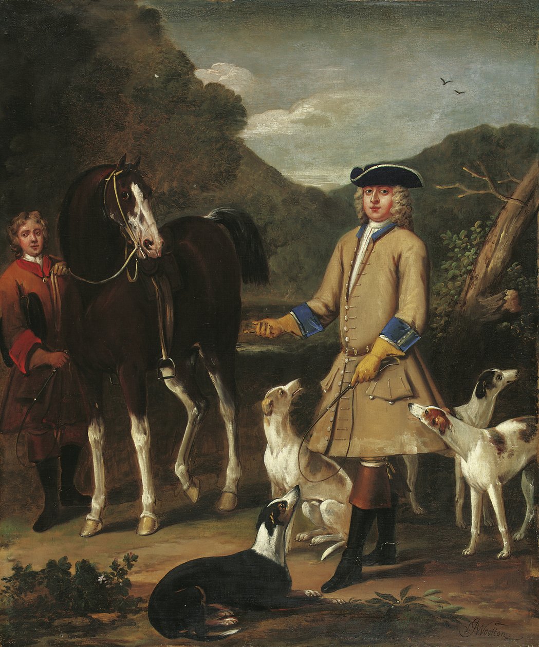 Edward, Lord Seymour, hevosensa, sulhanen ja koirien kanssa maisemassa tekijältä John Wootton