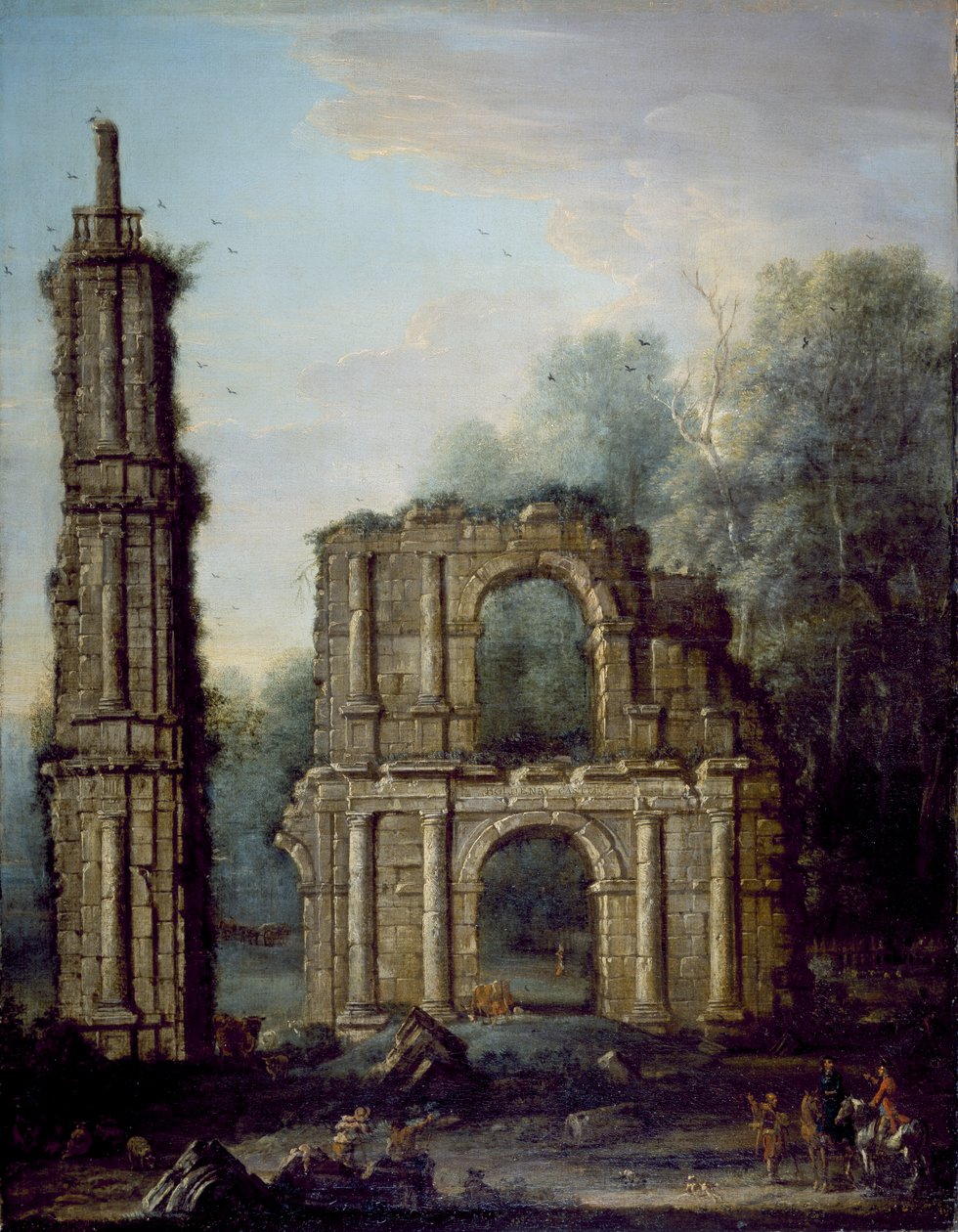 Holdenbyn linnan rauniot, Northamptonshire, n. 1735-1745 (öljy kankaalle) tekijältä John Wootton