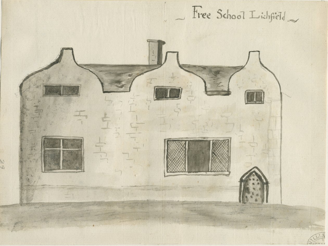 Lichfield - Grammar School: seepiapesupiirustus, nd [1784] (piirustus) tekijältä John Wright