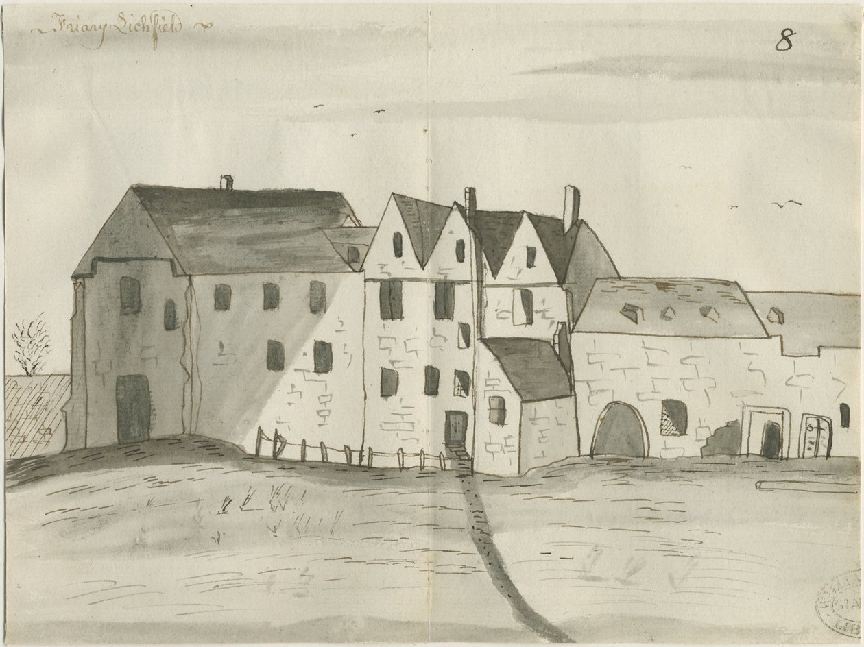 Lichfield - Greyfriars: kynä- ja pesupiirustus, nd [1784] (piirustus) tekijältä John Wright
