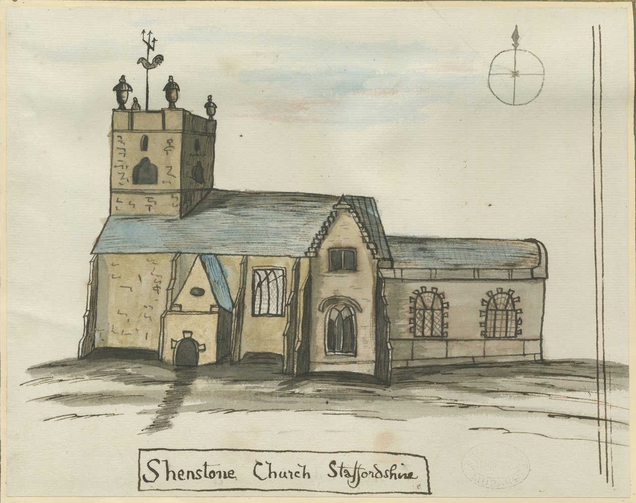 Shenstonen kirkko: akvarellimaalaus, nd [1784] (maalaus) tekijältä John Wright
