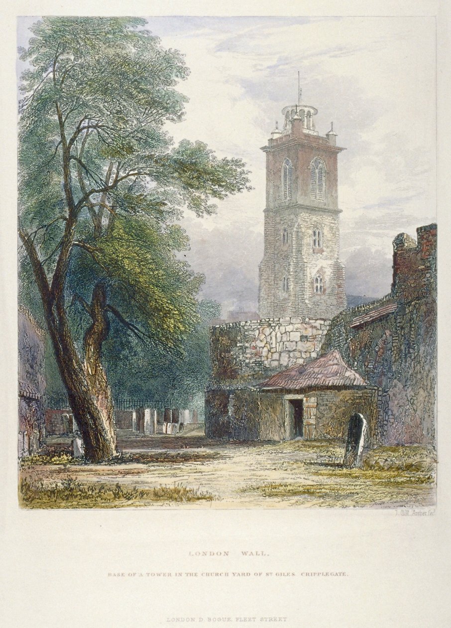 St Gilesin kirkko ilman Cripplegatea, Lontoon kaupunki, 1851 tekijältä John Wykeham Archer