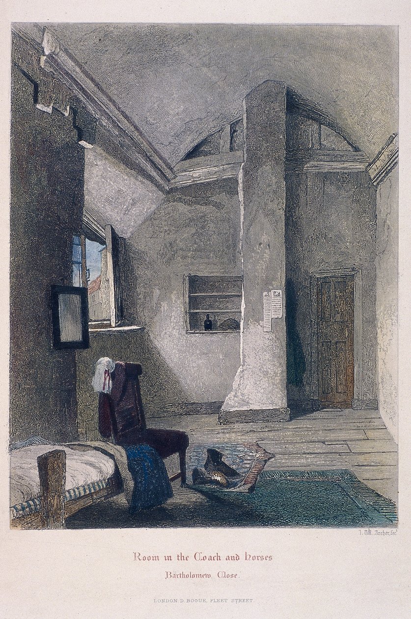 Coach and Horses Inn, Bartholomew Close, Lontoo, 1851 tekijältä John Wykeham Archer