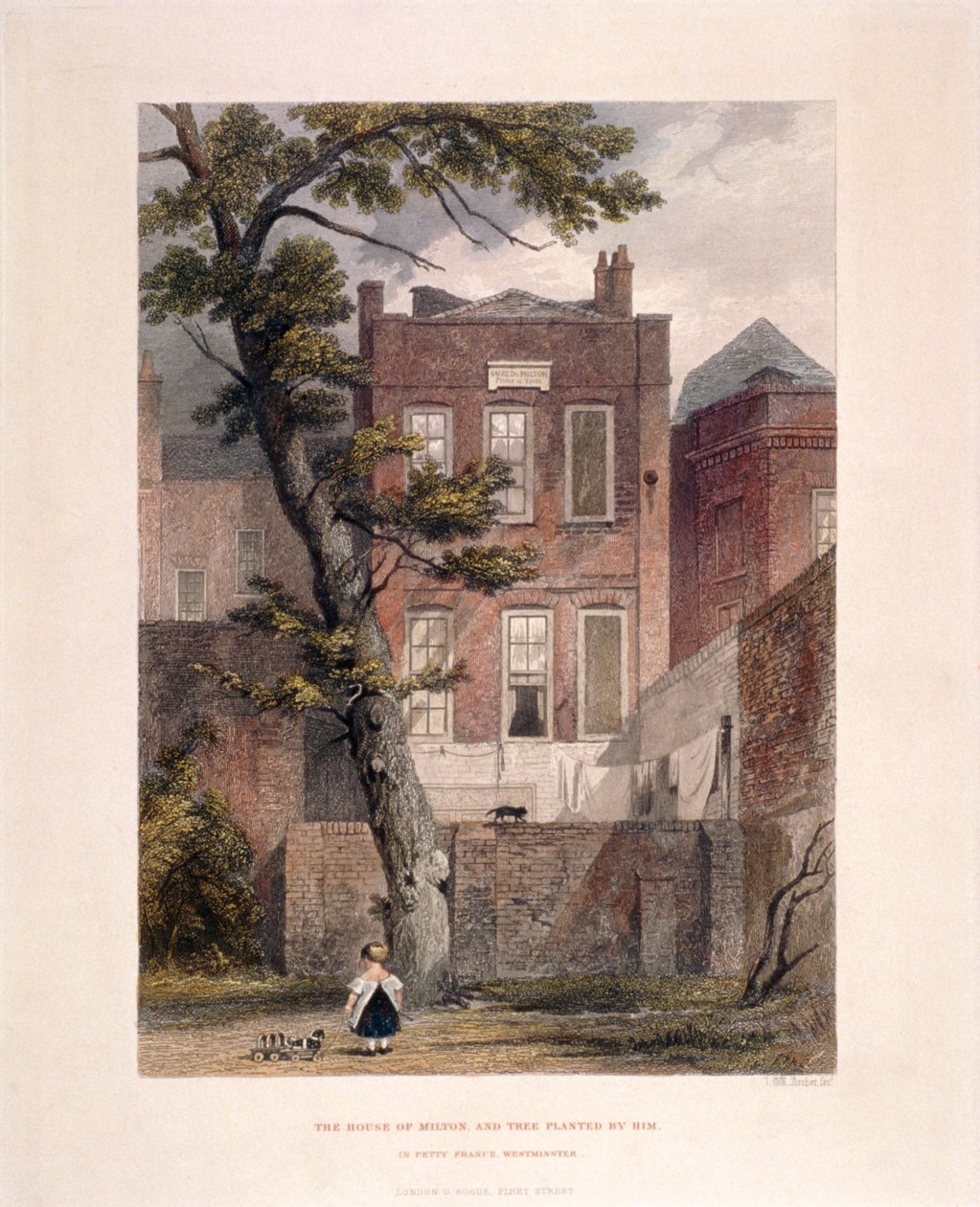Näkymä Miltonin asuinpaikalle, Petty France, Westminster, Lontoo, 1851 tekijältä John Wykeham Archer
