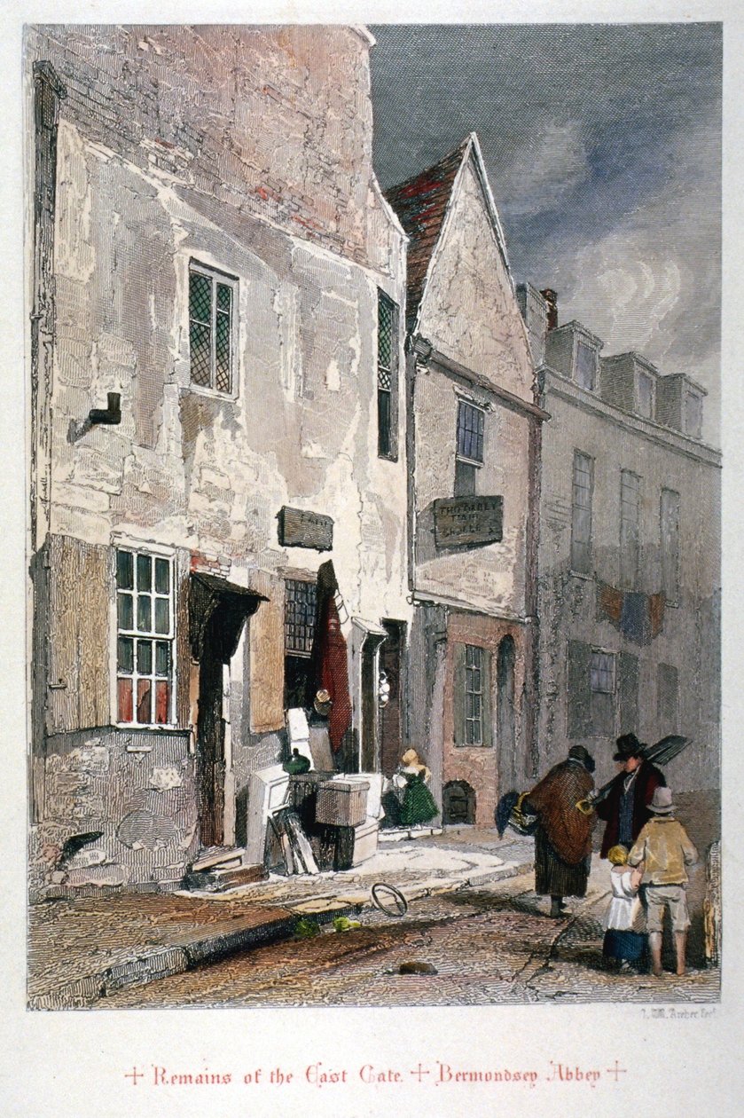 Näkymä St Saviourin luostarin itäportin jäänteistä, Bermondsey, Lontoo, 1851 tekijältä John Wykeham Archer