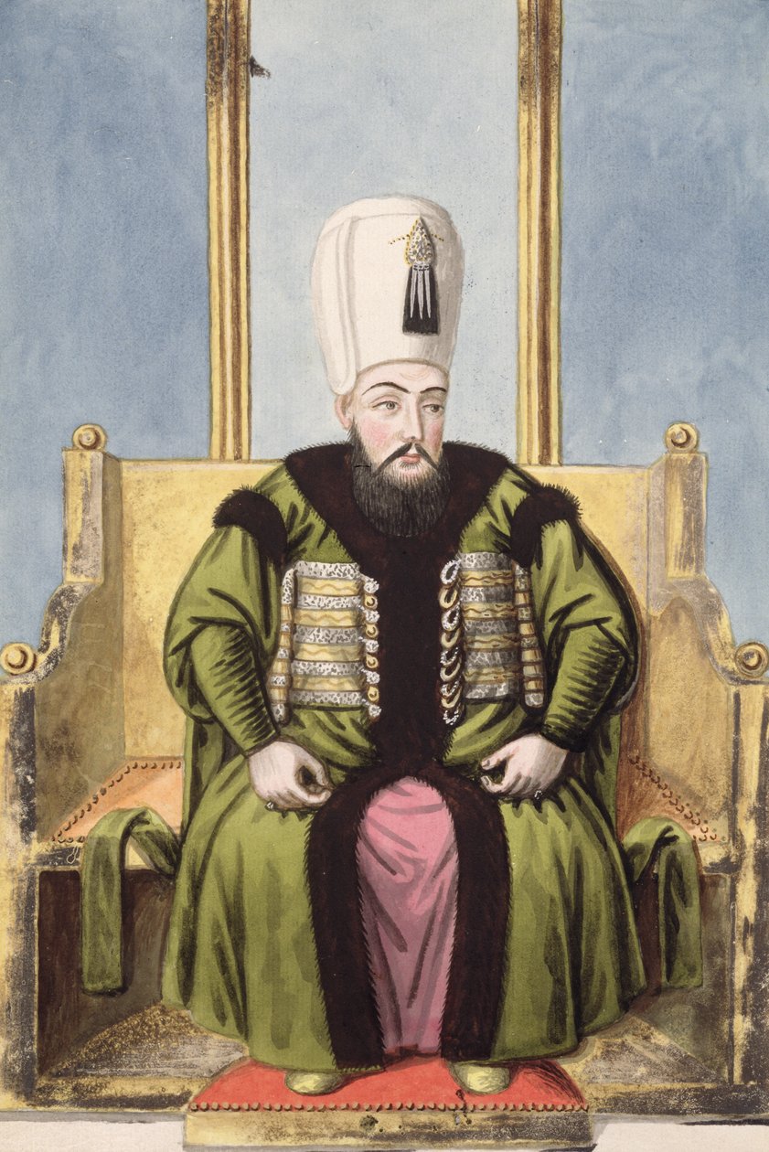 Ahmed I (1590–1617) sulttaani 1603–17, teoksesta ”Sarja Turkin keisarien muotokuvia” tekijältä John Young