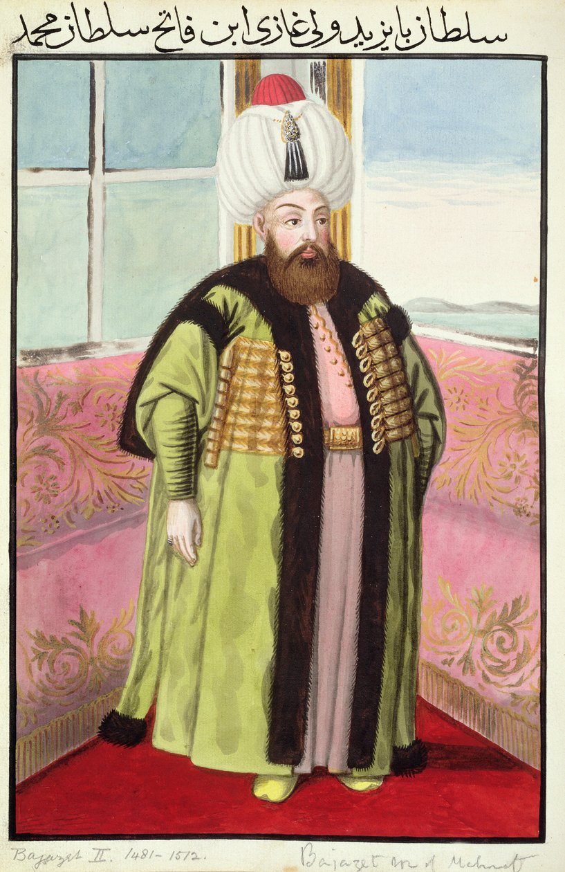 Bajazet (Bayezid) II (n. 1447–1512), kutsumanimeltään ”Adli”, Oikeudenmukainen, sulttaani 1481–1512, teoksesta ”Sarja Turkin keisarien muotokuvia”. tekijältä John Young
