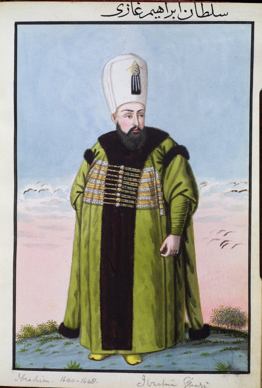 Ibrahim (1615–1648), sulttaani 1640–1648, teoksesta ”Sarja Turkin keisarien muotokuvia” tekijältä John Young