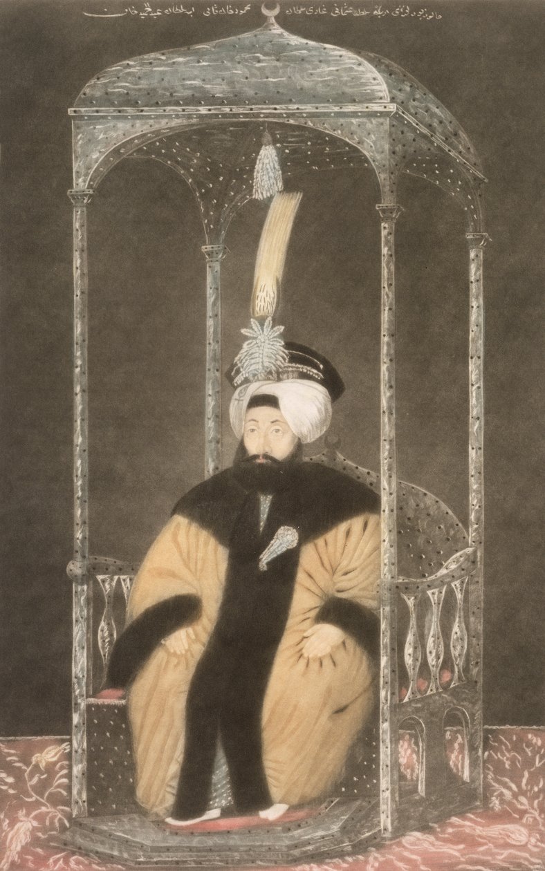Mahmud II (1785-1839) Sulttaani 1808-39, sarjasta "Turkin keisarien muotokuvia", 1815 (mezzotint) tekijältä John Young