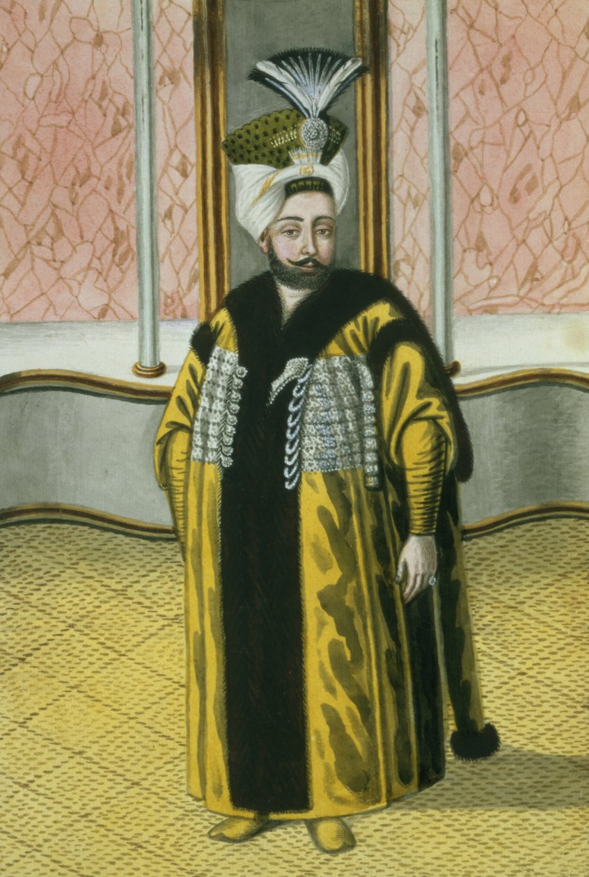 Mustapha IV (1779–1808) sulttaani 1807–1808, teoksesta ”Sarja Turkin keisarien muotokuvia” tekijältä John Young