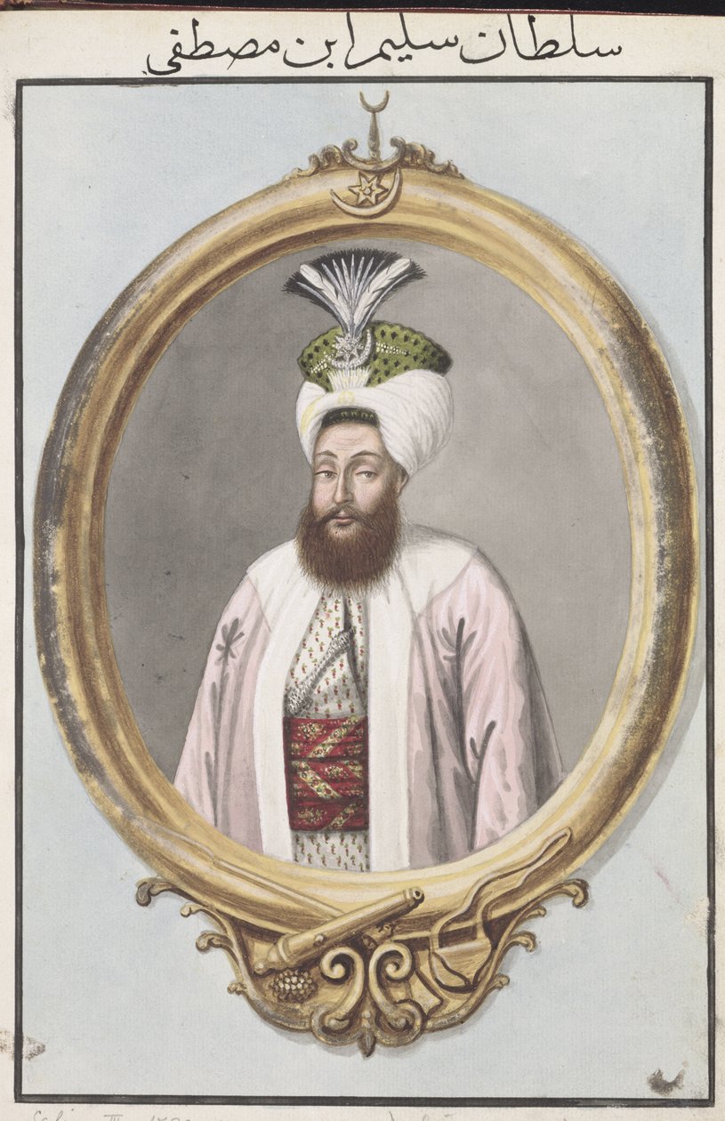 Selim III (1761–1808) sulttaani 1789–1807, teoksesta ”Sarja Turkin keisarien muotokuvia” tekijältä John Young