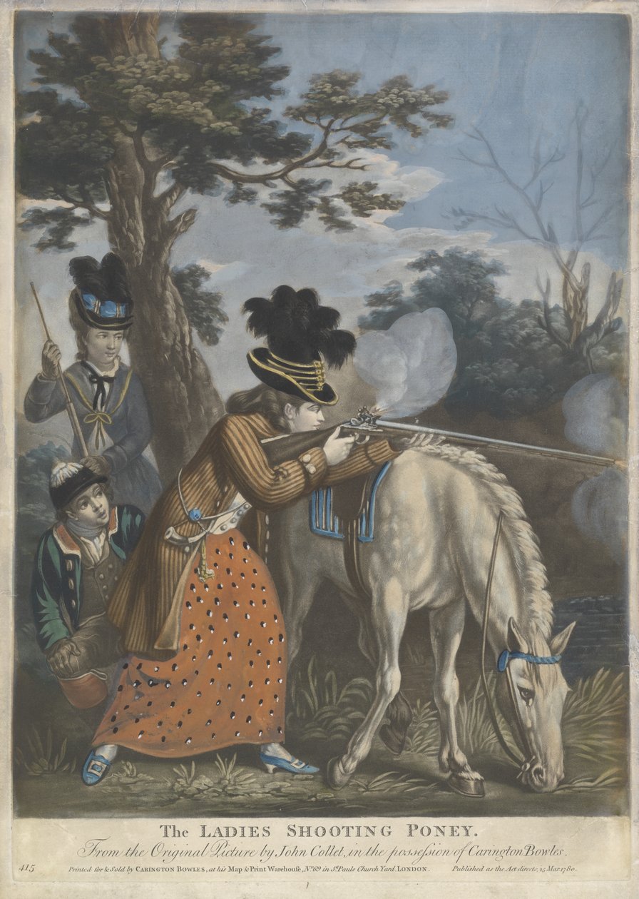The Ladies Shooting Poney, 1780 (käsinvärinen mezzotint kudospaperille) tekijältä John after Collet