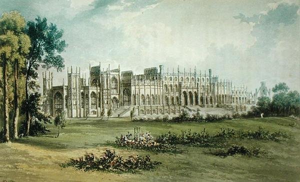 Eaton Hall, West of Garden Front, Ackermanns Repository of Arts, julkaistu noin 1826 (katso myös 182260) tekijältä John after Gendall