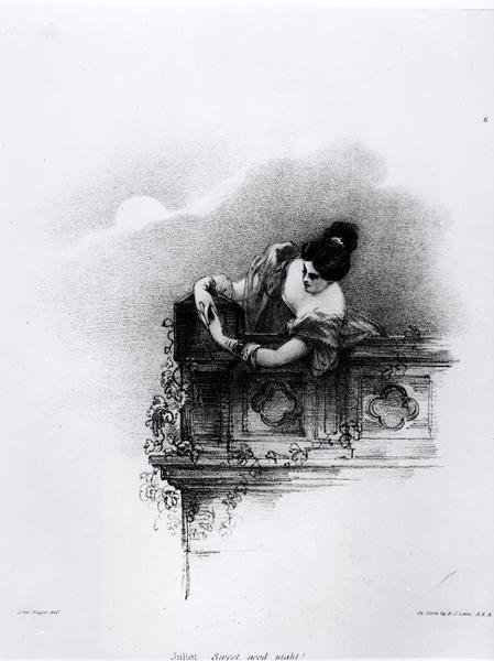 Fanny Kemble (1809-93) Julietina, Sweet Good Night, kaiverrus Richard James Lane (1800-72) tekijältä John after Hayter