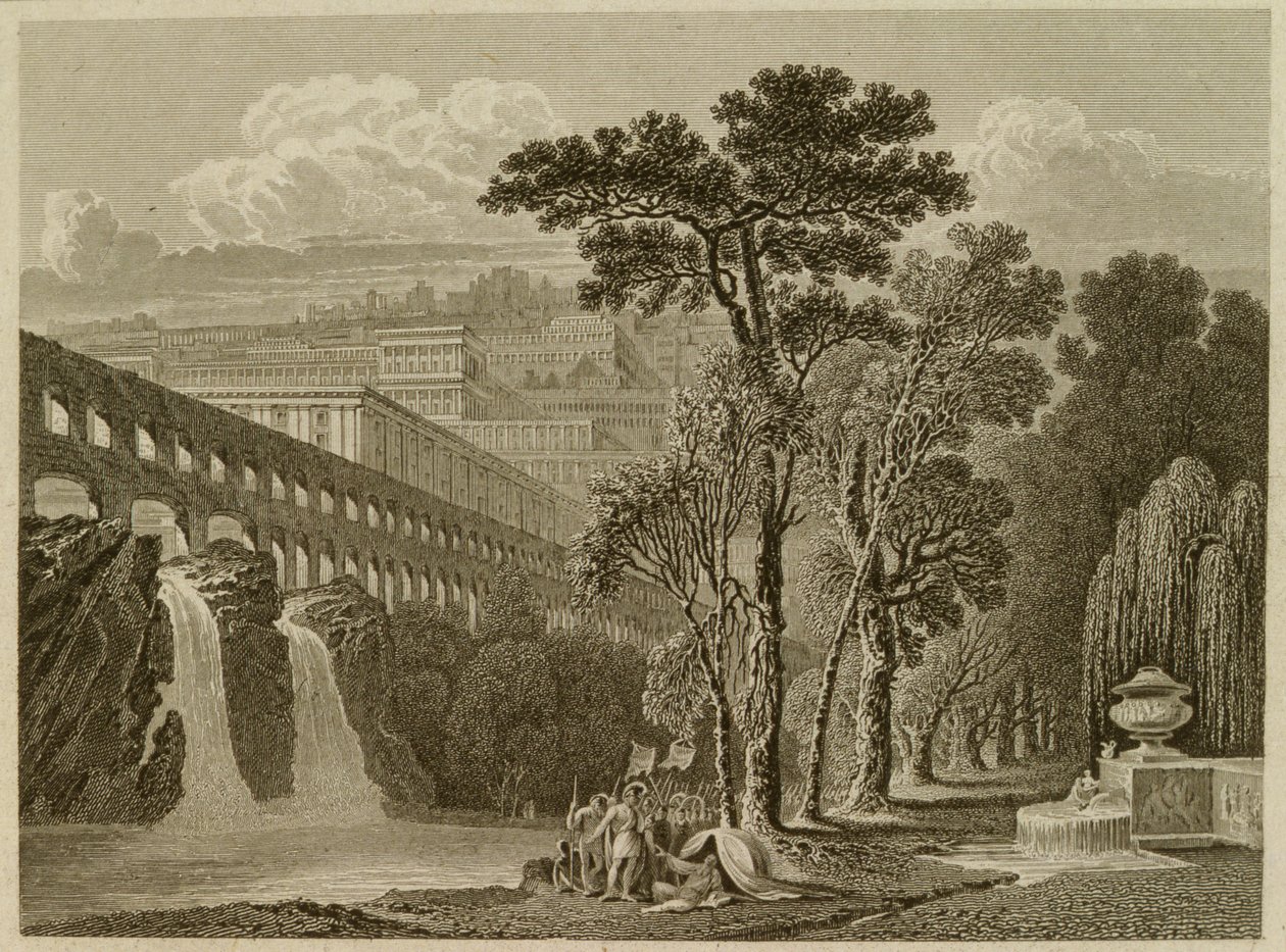 Aleksanteri ja Diogenes, kaiverrus Edward Francis Finden (1791-1857) tekijältä John after Martin