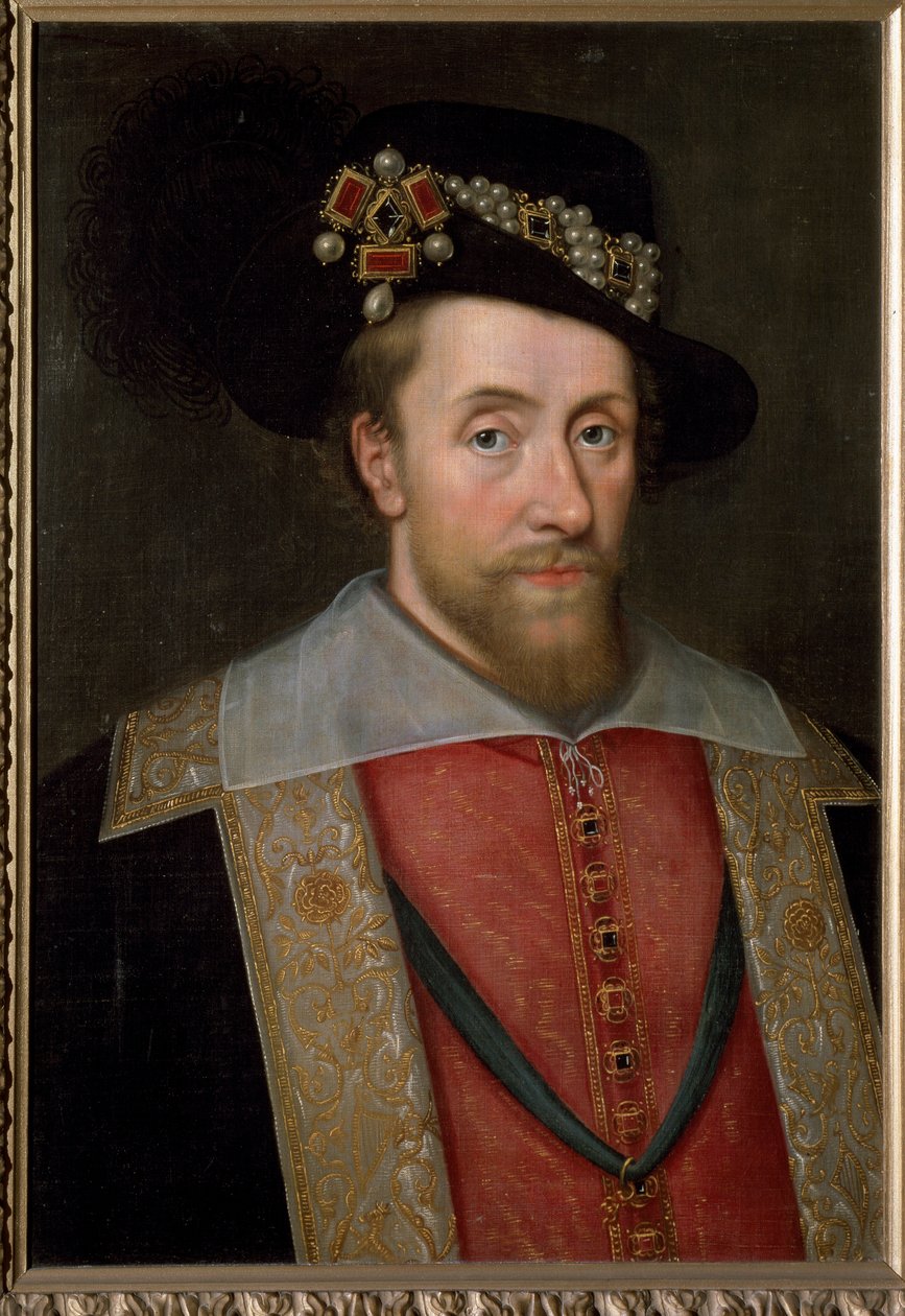 Englannin ja Irlannin kuninkaan James I muotokuva (James VI, Skotlannin kuningas), n. 1605 (maalaus) tekijältä John de (circle of) Critz