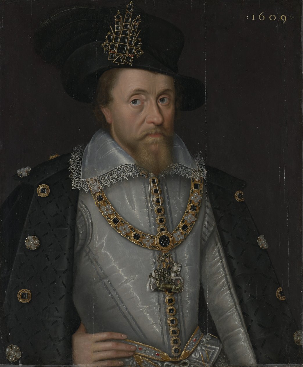 Englannin kuningas Jaakko I ja Skotlannin kuningas VI (1566-1625). tekijältä John de Critz