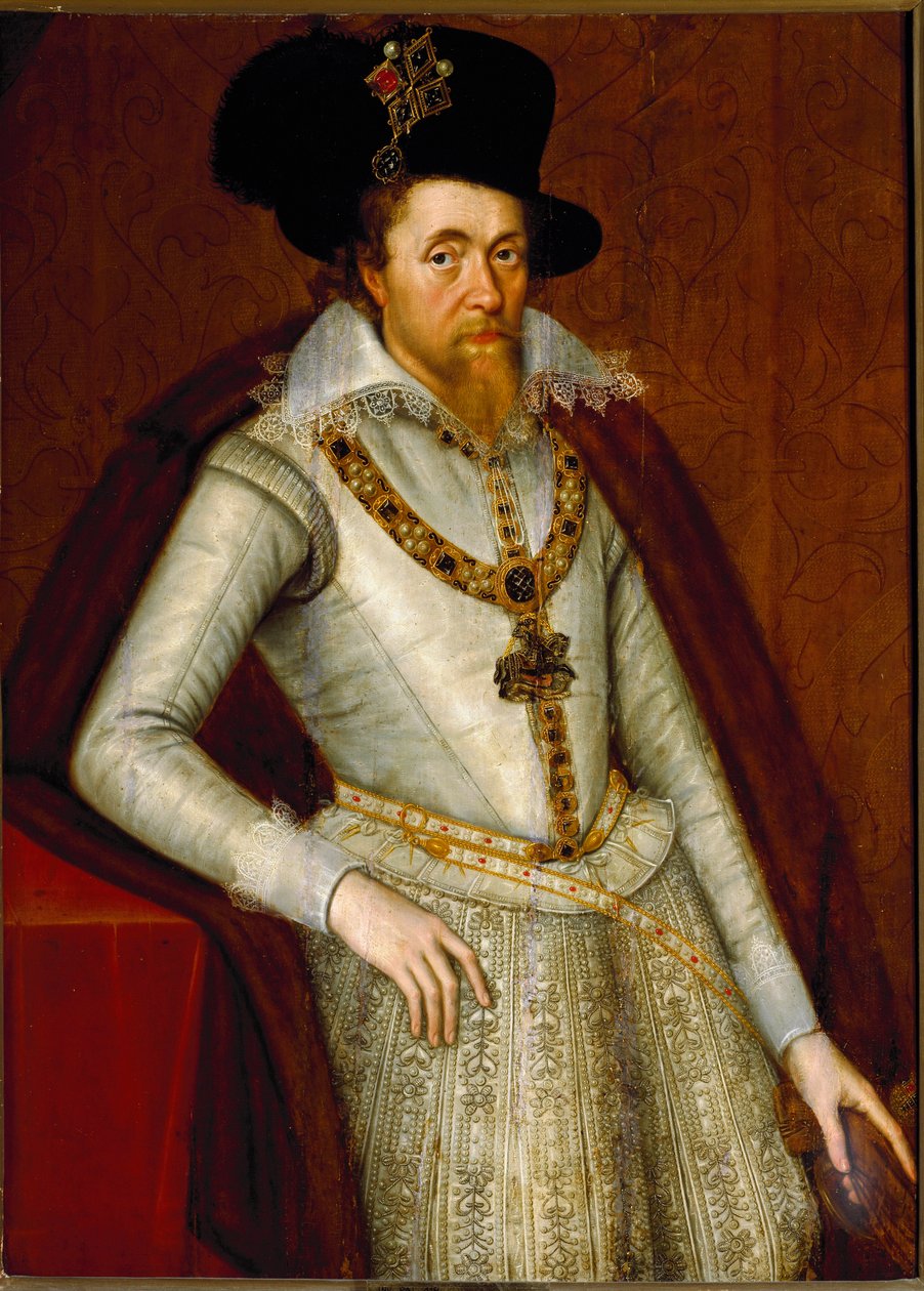Muotokuva James I:stä Englannista ja VI:sta Skotlannista, Sukkanauharitarikunnan ritarit, n. 1610 (maalaus) tekijältä John de Critz