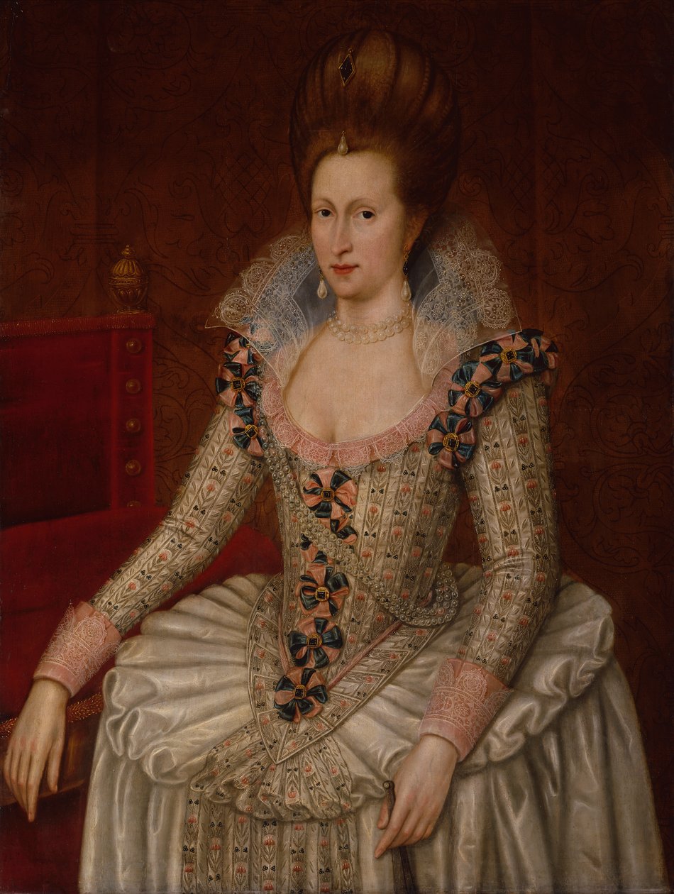 Tanskan kuningatar Anne, n. 1605 (öljy paneelille) tekijältä John de the Elder (attr. to) Critz