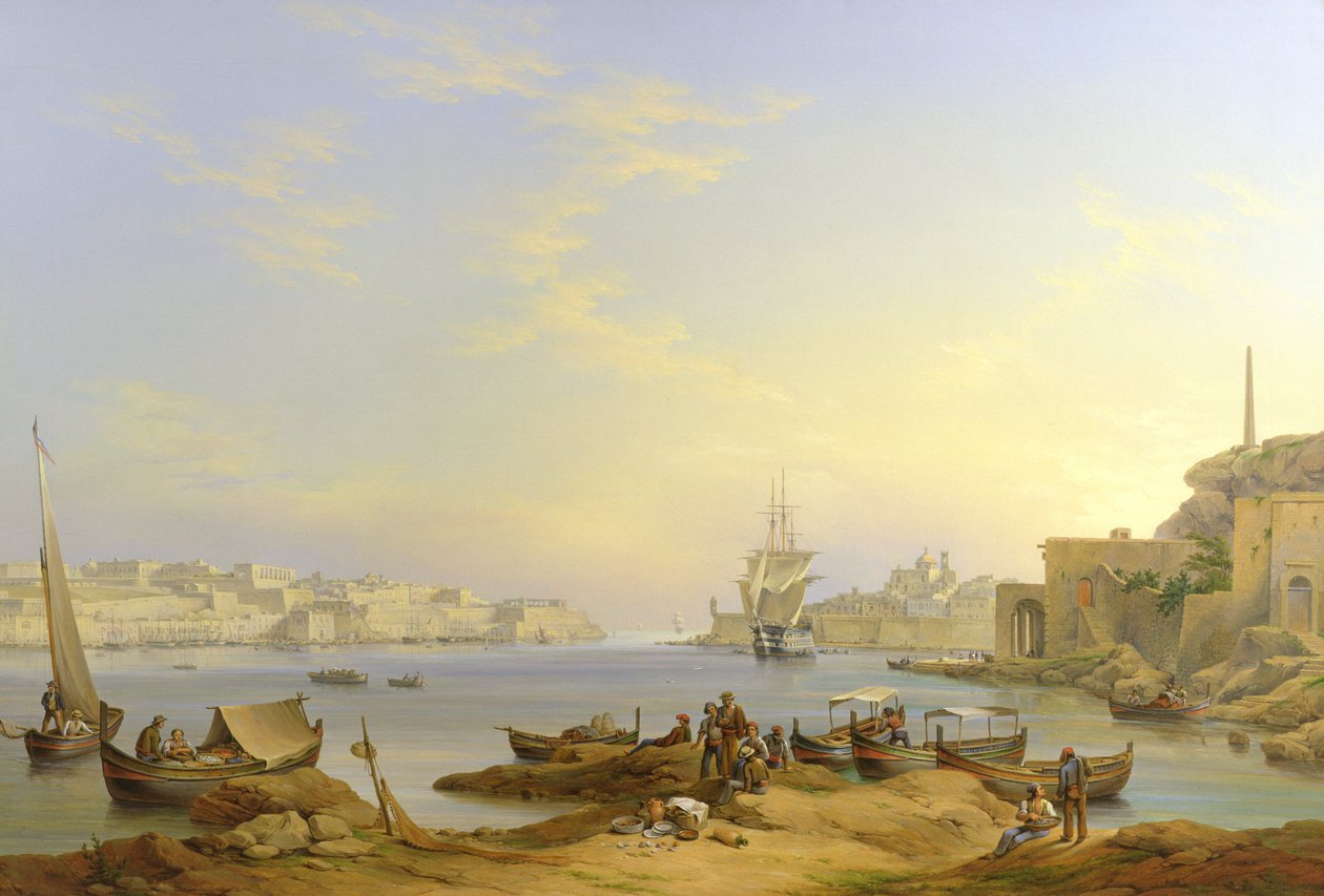 Grand Harbour, Valletta, Malta, 1850 tekijältä John or Giovanni Schranz