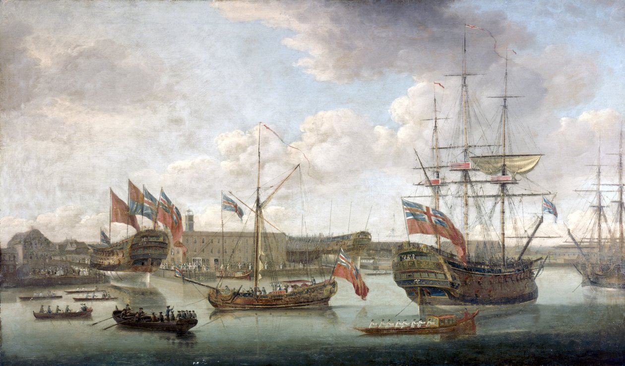 Laukaisu Deptford Dockyardilla, n. 1750 tekijältä John the Elder Cleveley