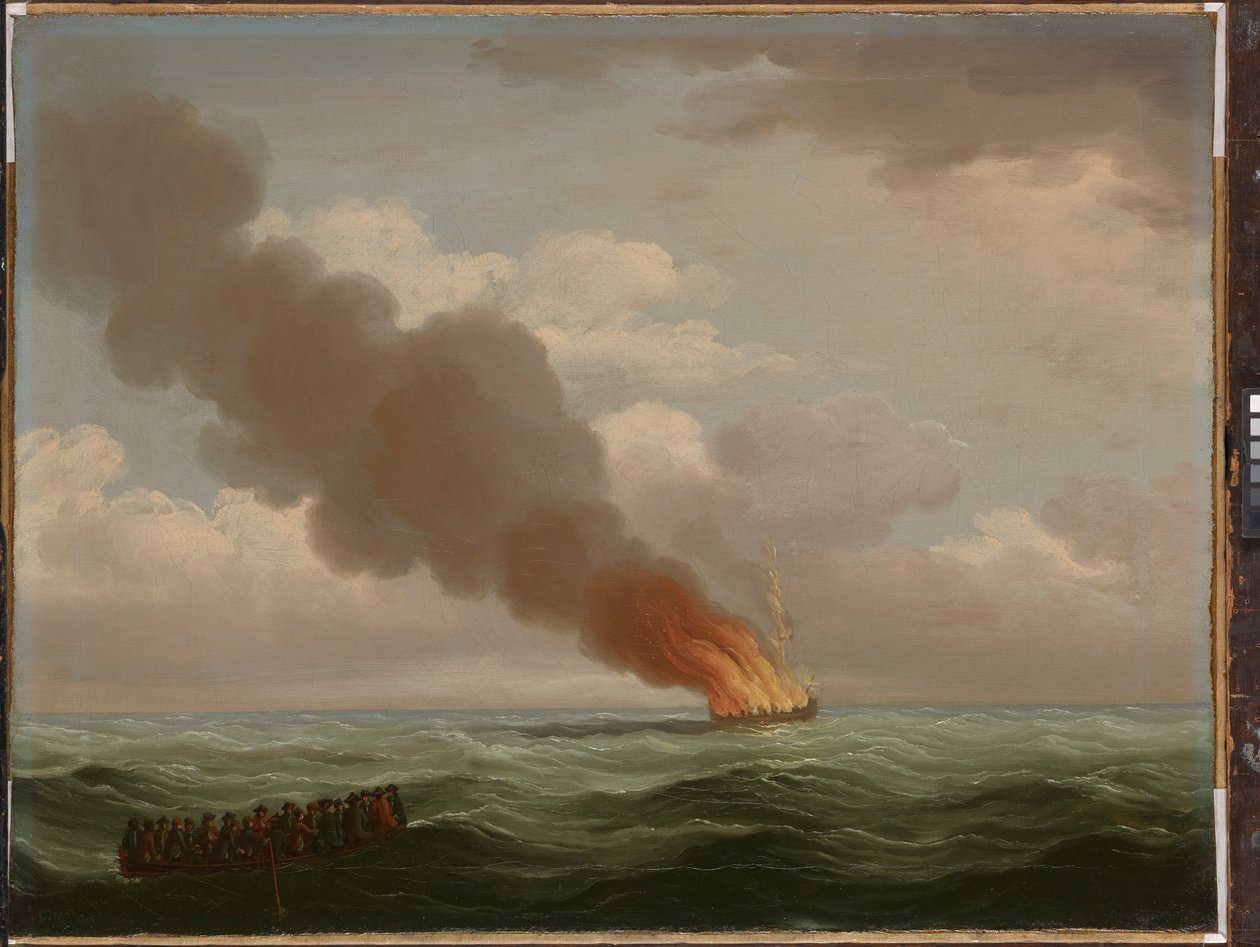 Luxborough Galley" paloi melkein pohjaan, 25. kesäkuuta 1727. tekijältä John the Elder Cleveley