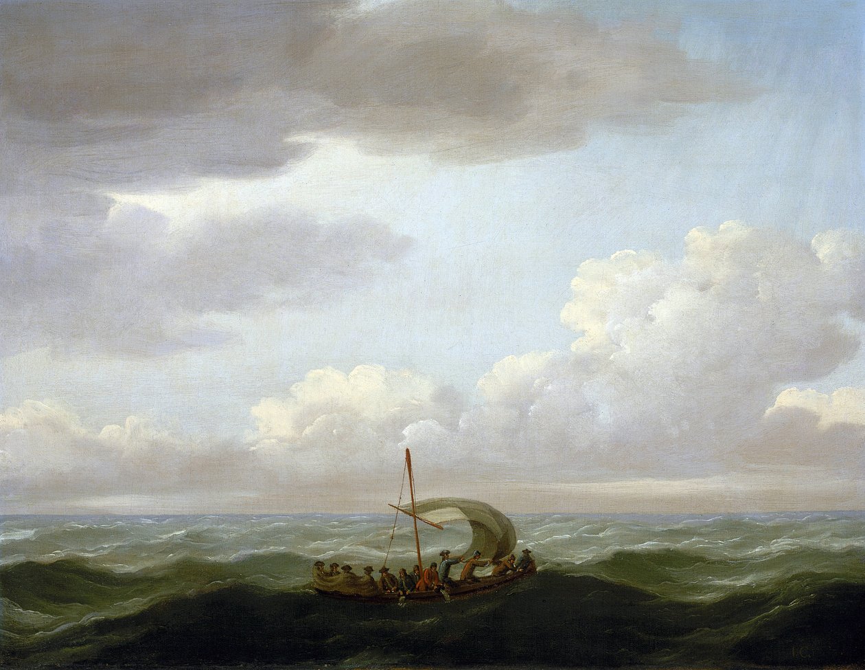 Luxborough-keittiön miehistö pelastusveneessä. John Cleveleyn (1712-1777) öljymaalaus, noin 1727. tekijältä John the Elder Cleveley